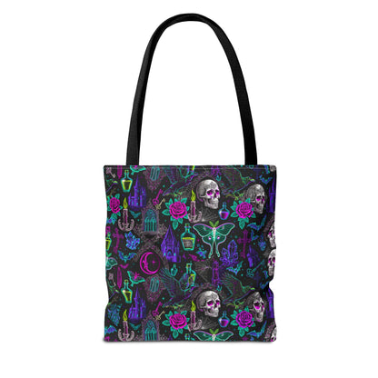 Neon Gothic Skulls & Ravens Tote Bag