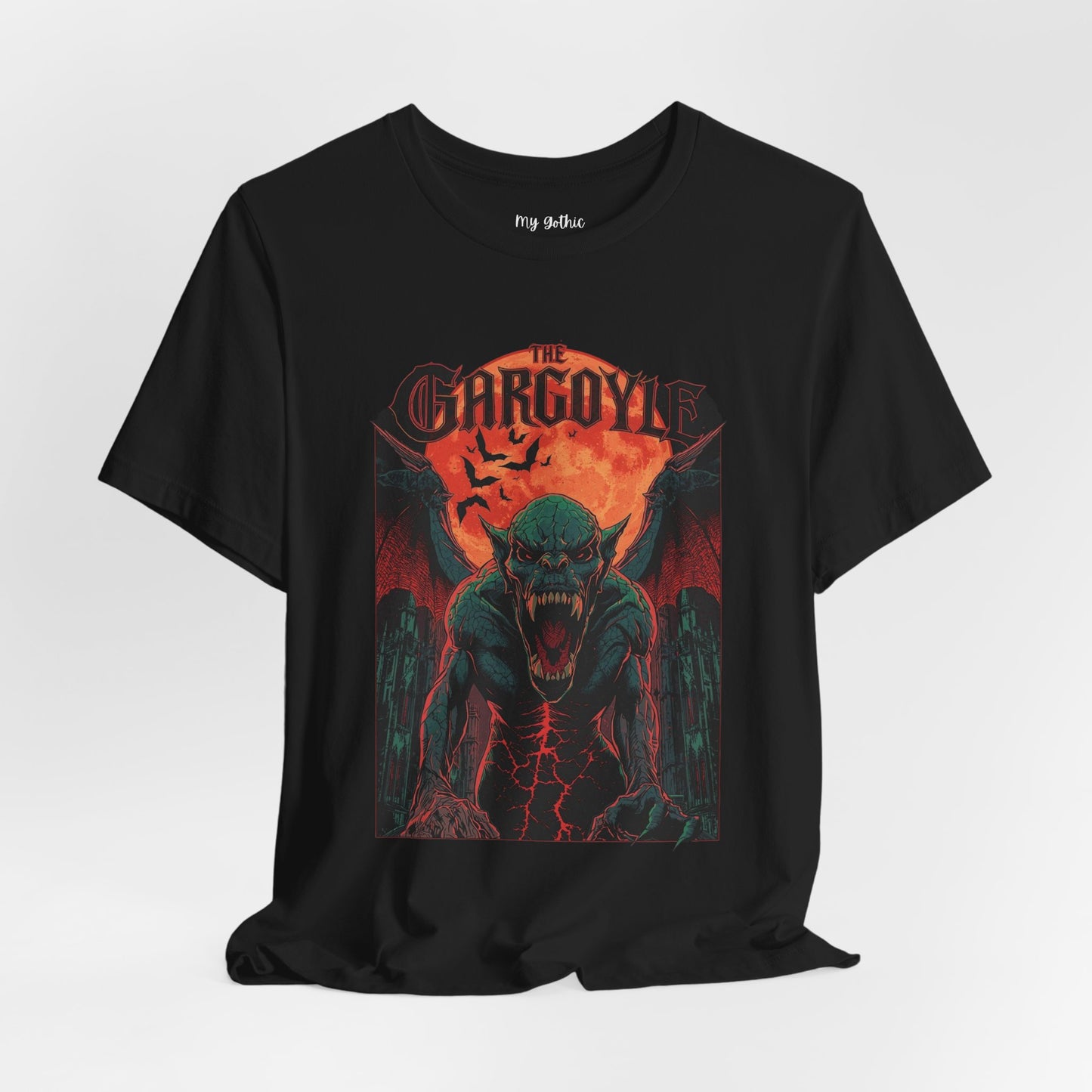 "The Gargoyle" — Dark Gothic Winged Statue Graphic Tee Design