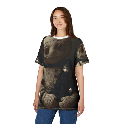 Gunny Sack Doll with Toy Gothic Doll | Horror All-Over Print T‑Shirt