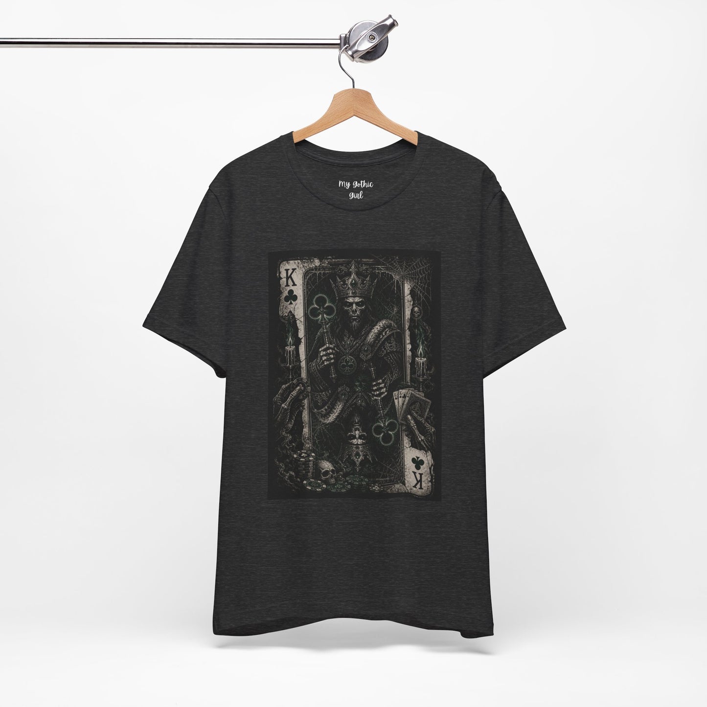 King of Clubs Gothic Playing Card Tee — Dark Skull Poker Graphic T-Shirt