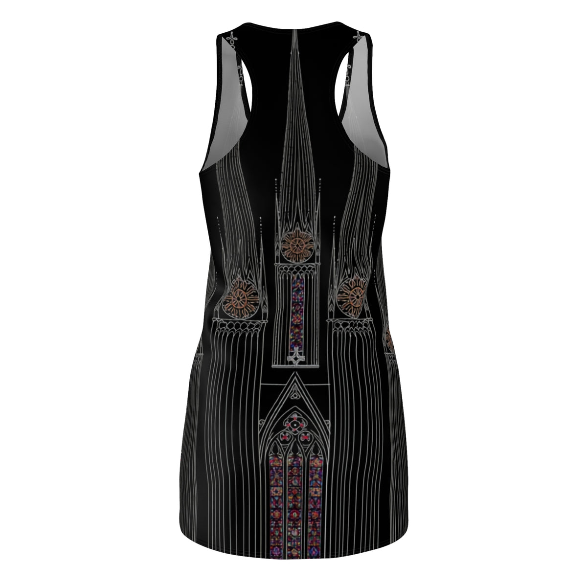 Gothic Cathedral Racerback Dress — Stained Glass Black AOP