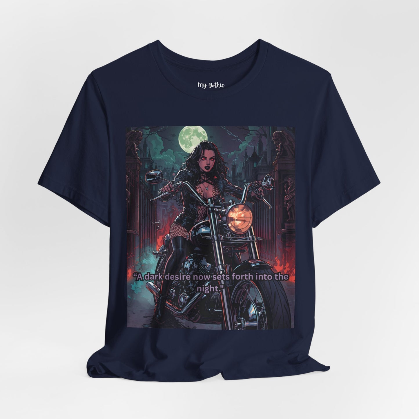 Dark Rider Motorcycle T-Shirt — "A dark desire now sets forth into the night" Gothic Tee
