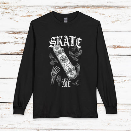 Gothic Skull Skateboard Long Sleeve Shirt — "Skate or Die" Occult Street Rebellion