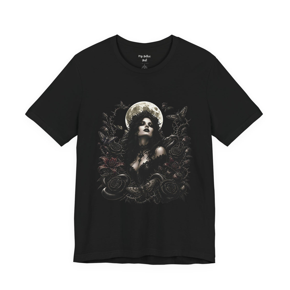 Copy of Gothic Moon Goddess Tee – Dark Floral Occult Graphic T-Shirt