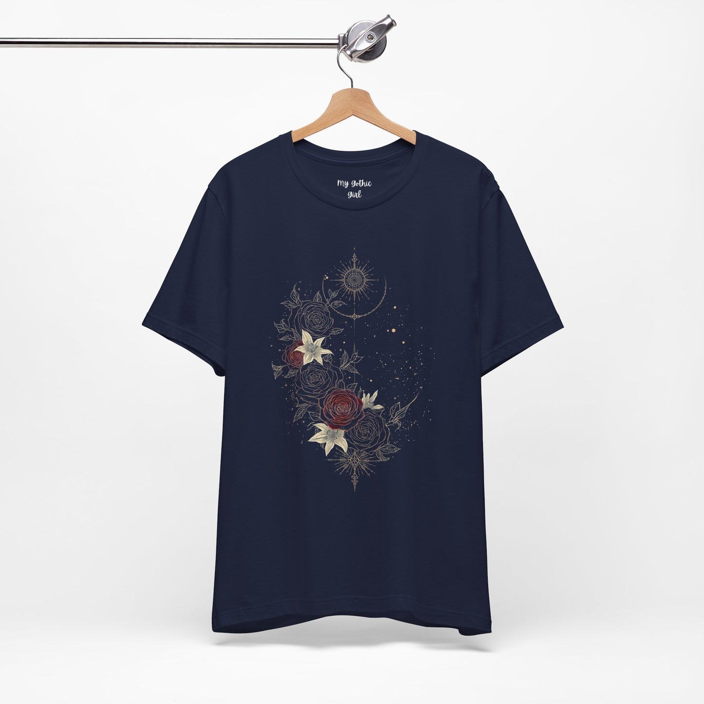 “Dark Floral Moon & Ornamental Geometry” T-Shirt Dark Floral Moon Ornamental Geometry Unisex Jersey Short Sleeve Tee