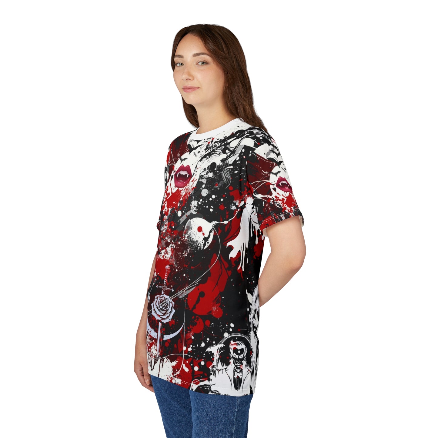 Kiss of the Vampire Gothic Graphic T-Shirt – Dark Romance All Over Print Vampire Shirt | My Gothic Girl