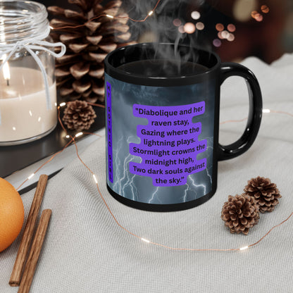 "Diabolique Mistress of Illumination Black 11 oz Mug – “Mystical Gothic witch coffee mug adorned with dark, enchanting design.”