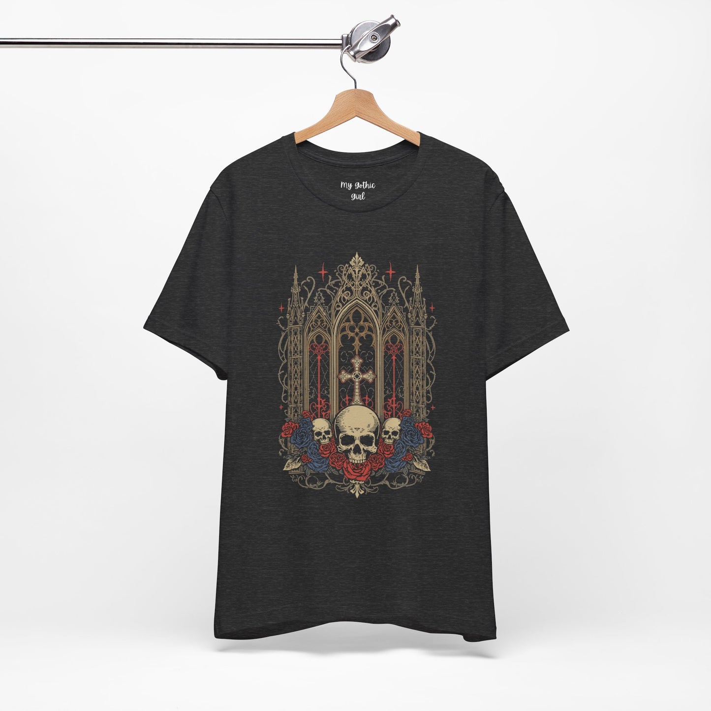 Gothic Cathedral Skull Tee — Dark Floral Skull T-Shirt