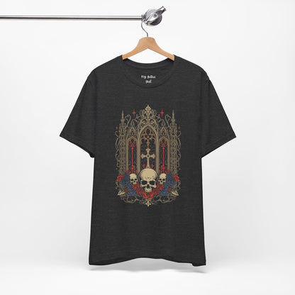 Gothic Cathedral Skull Tee — Dark Floral Skull T-Shirt