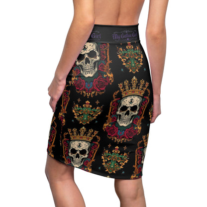 Gothic Skull Crown Pencil Skirt — “My Gothic Girl” Floral Day of the Dead Design