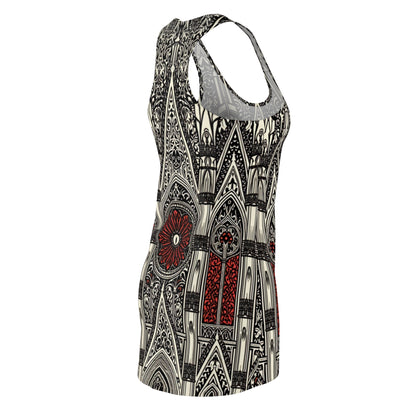 Gothic Stained-Glass Racerback Dress — Red Rose Cathedral Print