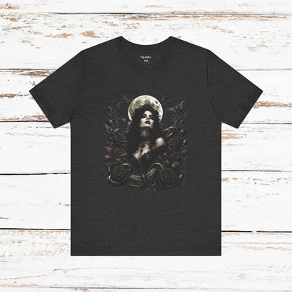 Gothic Moon Goddess Tee – Dark Floral Occult Graphic T-Shirt
