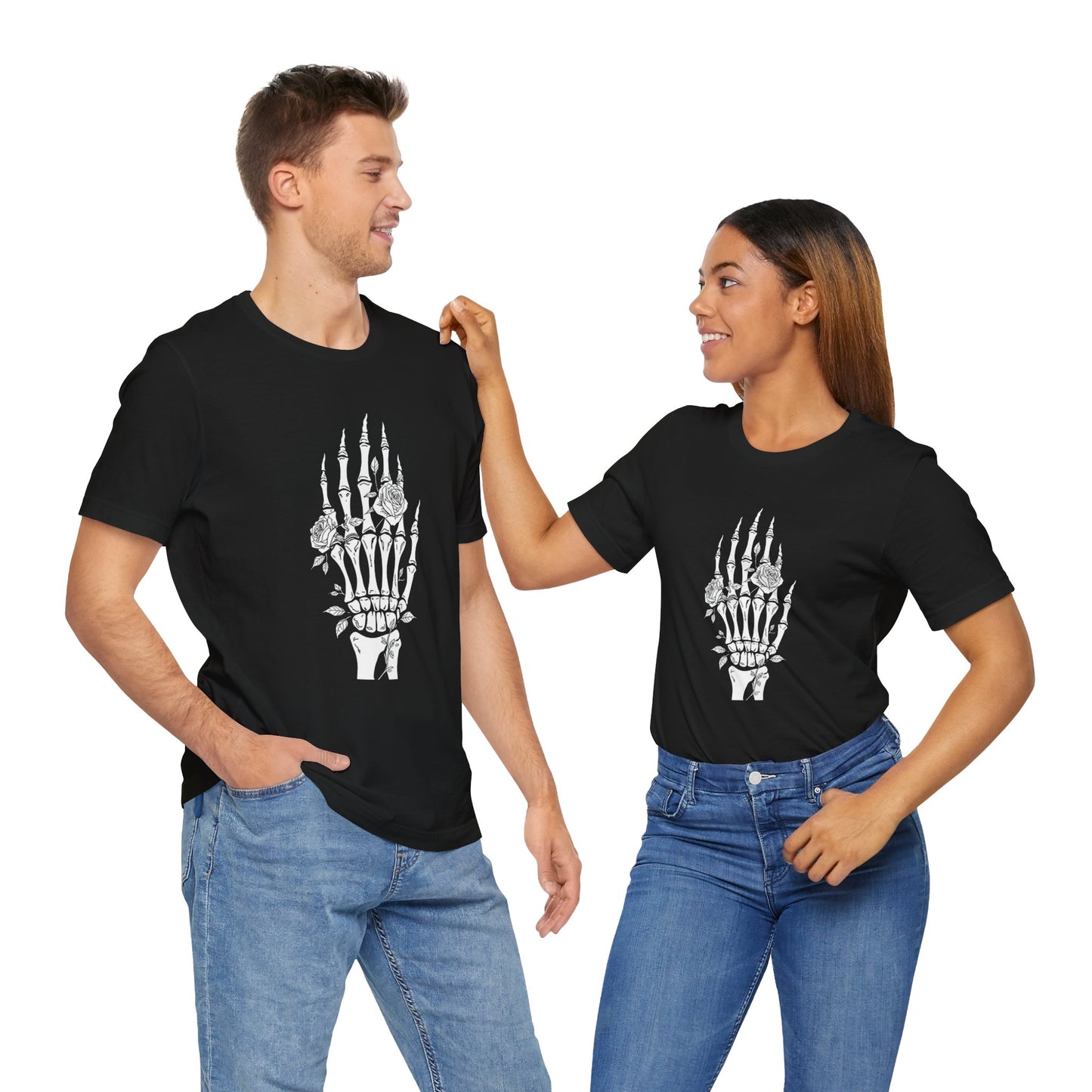 White Roses and Skeleton Hand  Gothic Graphic T-Shirt – Alt Aesthetic Poetic Goth Streetwear