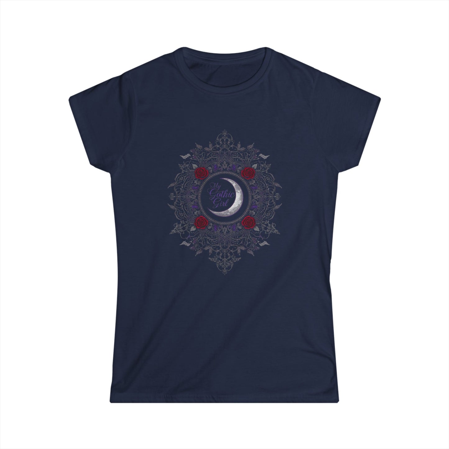 Gothic Moon Lace & Roses Tee — "My Gothic Girl" Women's Graphic Shirt