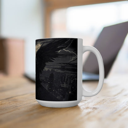 Gothic Angel Ceramic Mug — Moody Cityscape Memorial Coffee Cup (11oz/15oz)