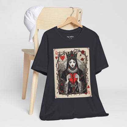 Queen of Hearts Playing Card T-Shirt — Gothic Rose Broken Heart Graphic Tee