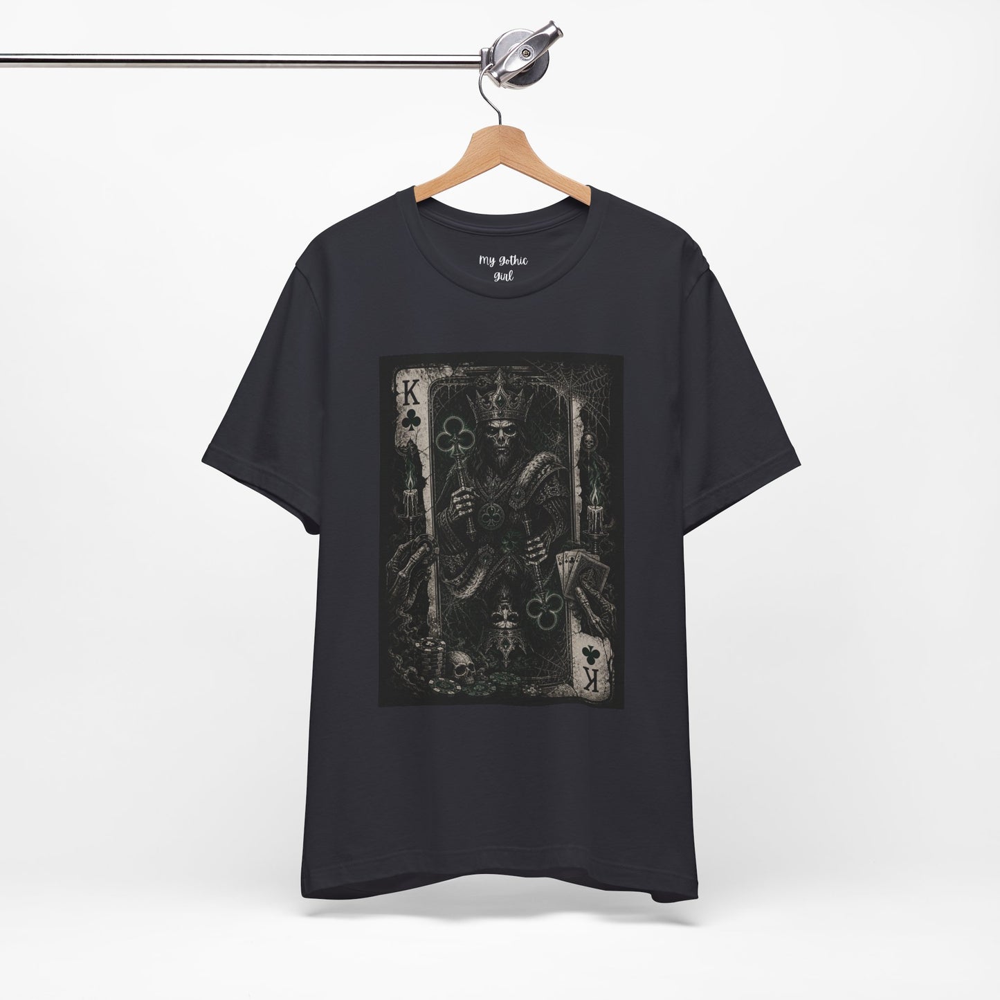 King of Clubs Gothic Playing Card Tee — Dark Skull Poker Graphic T-Shirt