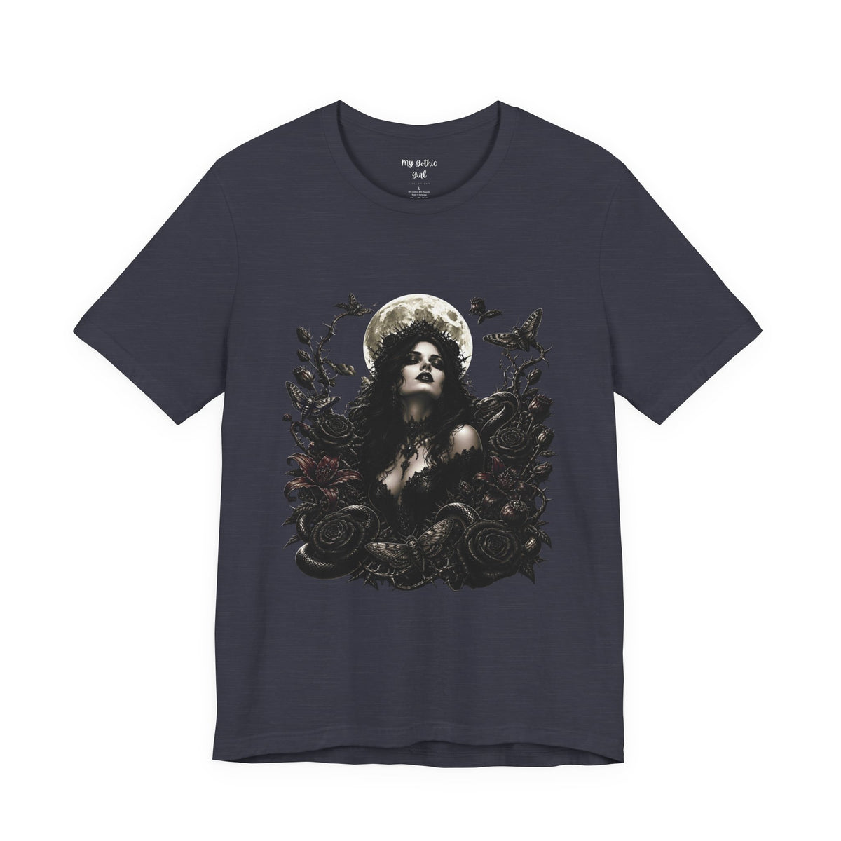 Copy of Gothic Moon Goddess Tee – Dark Floral Occult Graphic T-Shirt