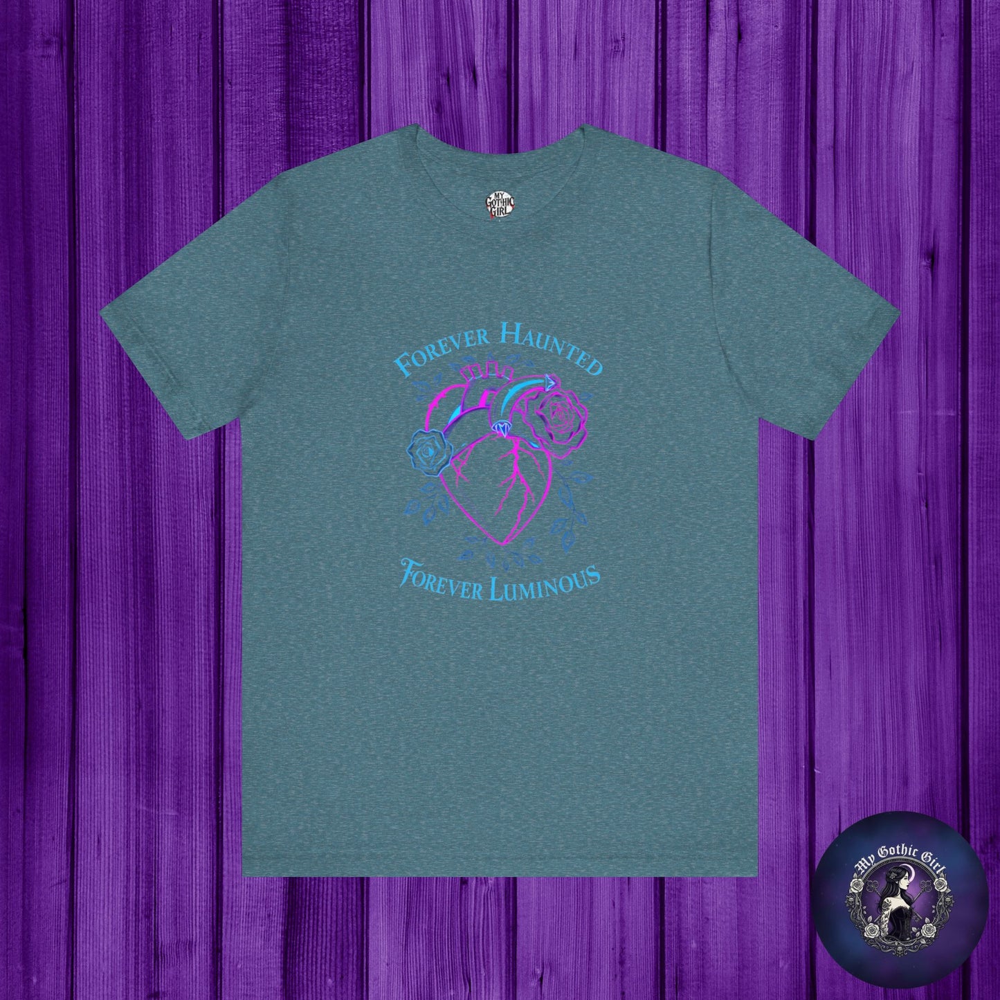 "FOREVER HAUNTED, FOREVER LUMINOUS"  Gothic Graphic T-Shirt – Alt Aesthetic Poetic Goth Streetwear