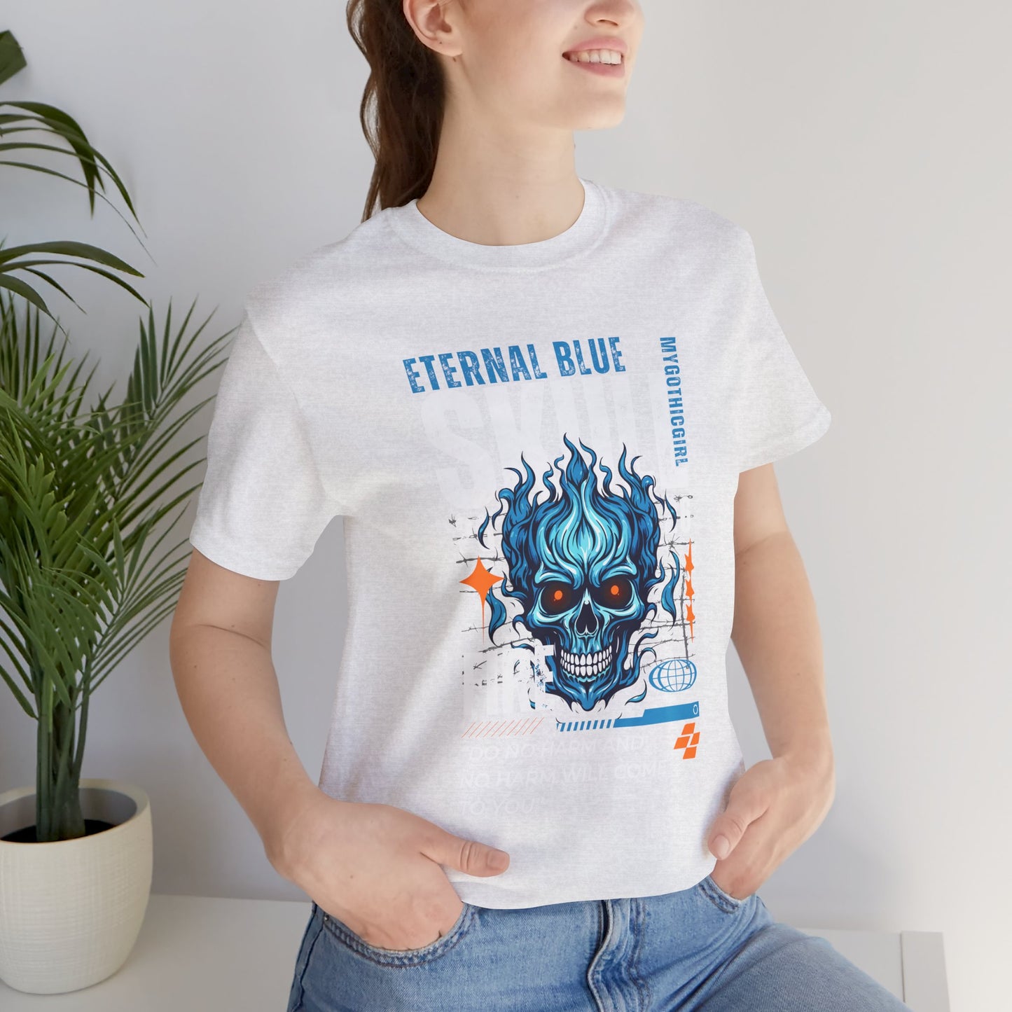 Eternal Blue Skull Flame Gothic Tee