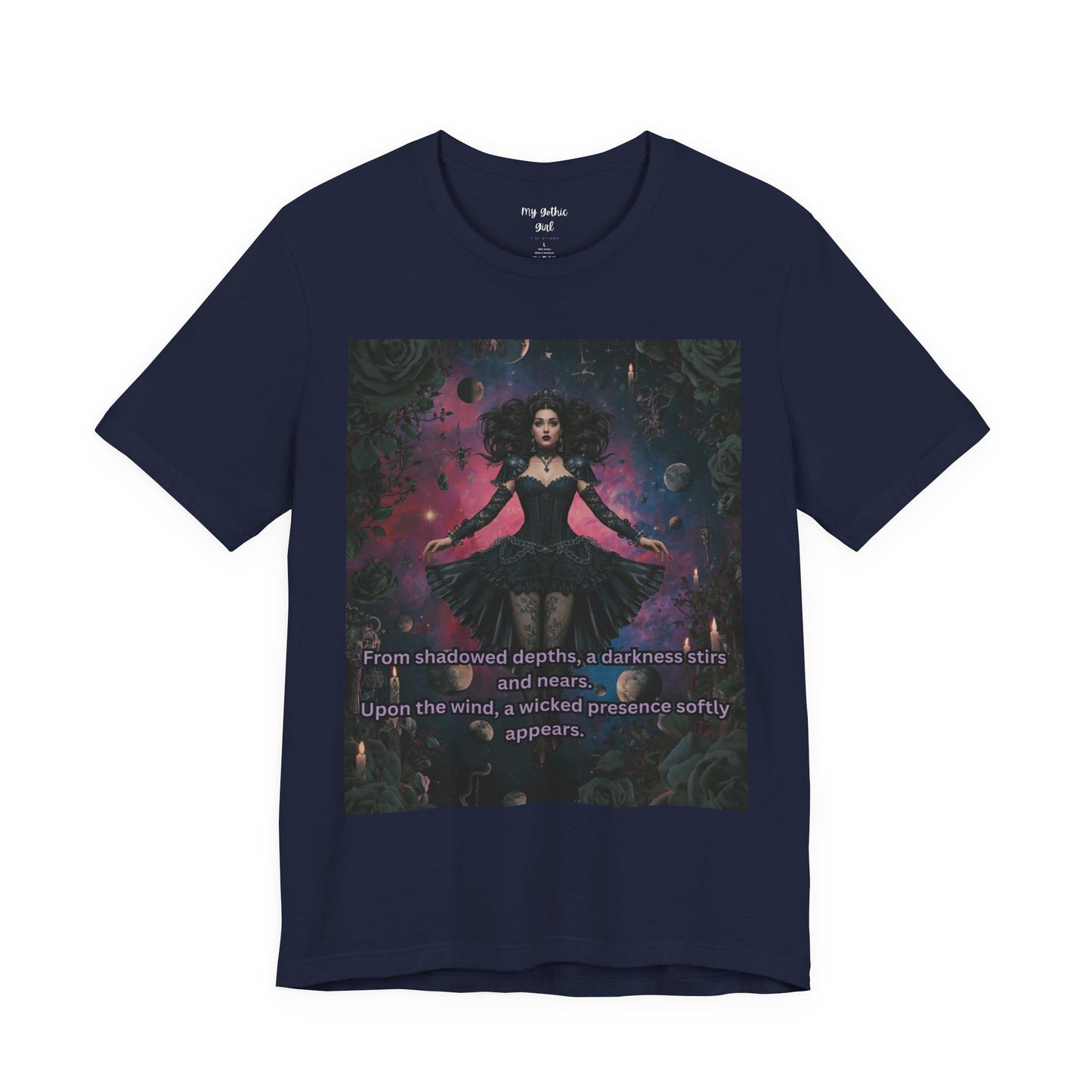 Gothic Sorceress Tee — "From shadowed depths..." Dark Fantasy Graphic T-Shirt