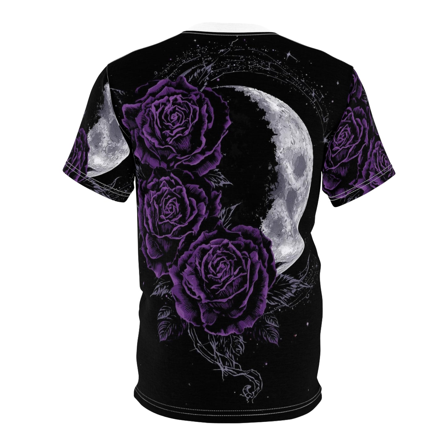 Purple Moon & Roses Tee — Gothic Floral Moonlight All-Over Print Shirt