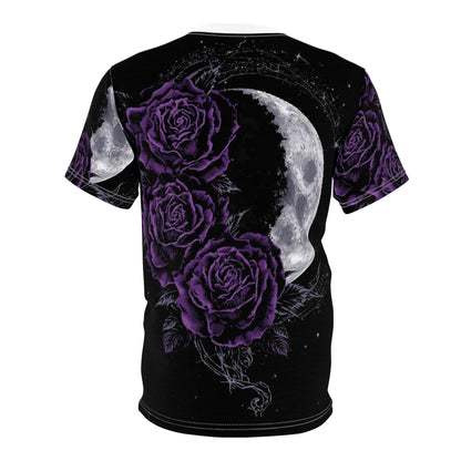Purple Moon & Roses Tee — Gothic Floral Moonlight All-Over Print Shirt
