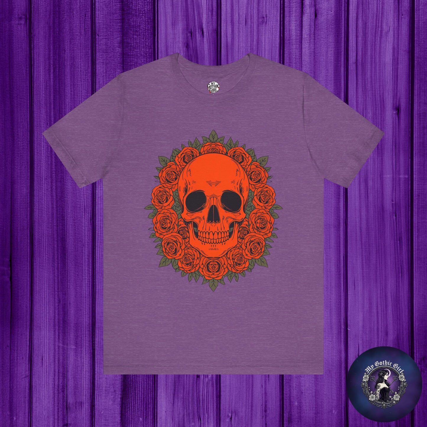 "ORANGE SKULL & ROSES"  Gothic Graphic T-Shirt – Alt Aesthetic Poetic Goth Streetwear