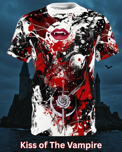 Kiss of the Vampire Gothic Graphic T-Shirt – Dark Romance All Over Print Vampire Shirt | My Gothic Girl