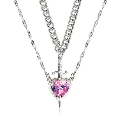 Gothic Punk One Arrow Through The Heart Creative Two Color Couple Necklace Red Rhinestone Heart Dagger Necklace Good Friend Gift Fashion Jewelry