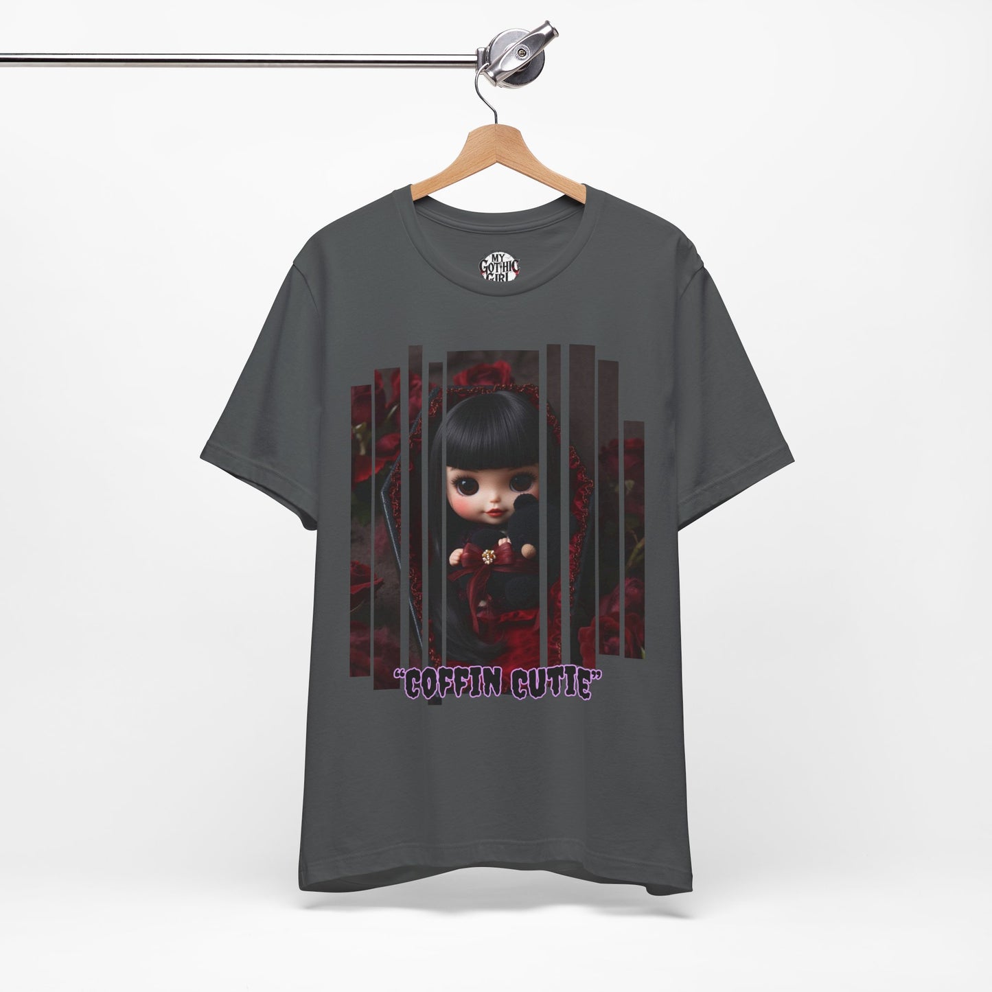 “Coffin Cutie” — cute Gothic doll peeking out from a small coffin Graphic T-Shirt – Alt Aesthetic Poetic Goth Street-wear