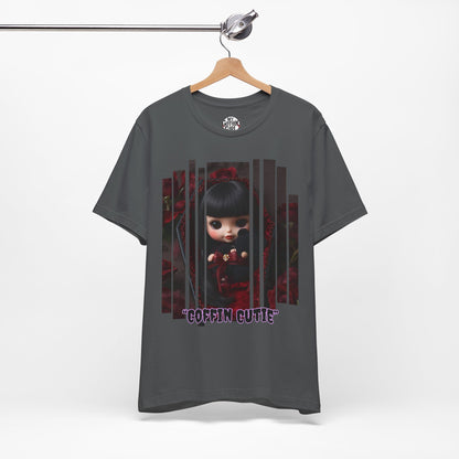 “Coffin Cutie” — cute Gothic doll peeking out from a small coffin Graphic T-Shirt – Alt Aesthetic Poetic Goth Street-wear