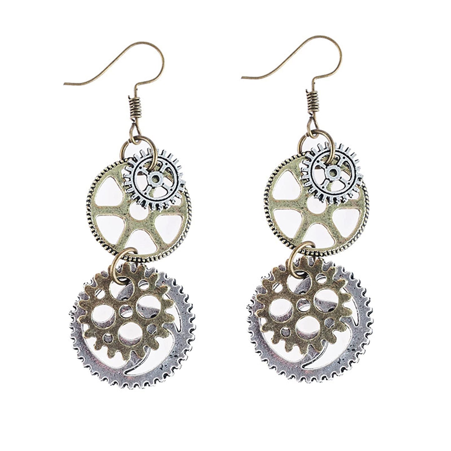 coadipress Antique Steampunk Gear Earrings for Women Unique Handmade Vintage Bronze Mix-tone Gothic Tool Earrings Jewelry Gifts (Antique Steampunk Gear)
