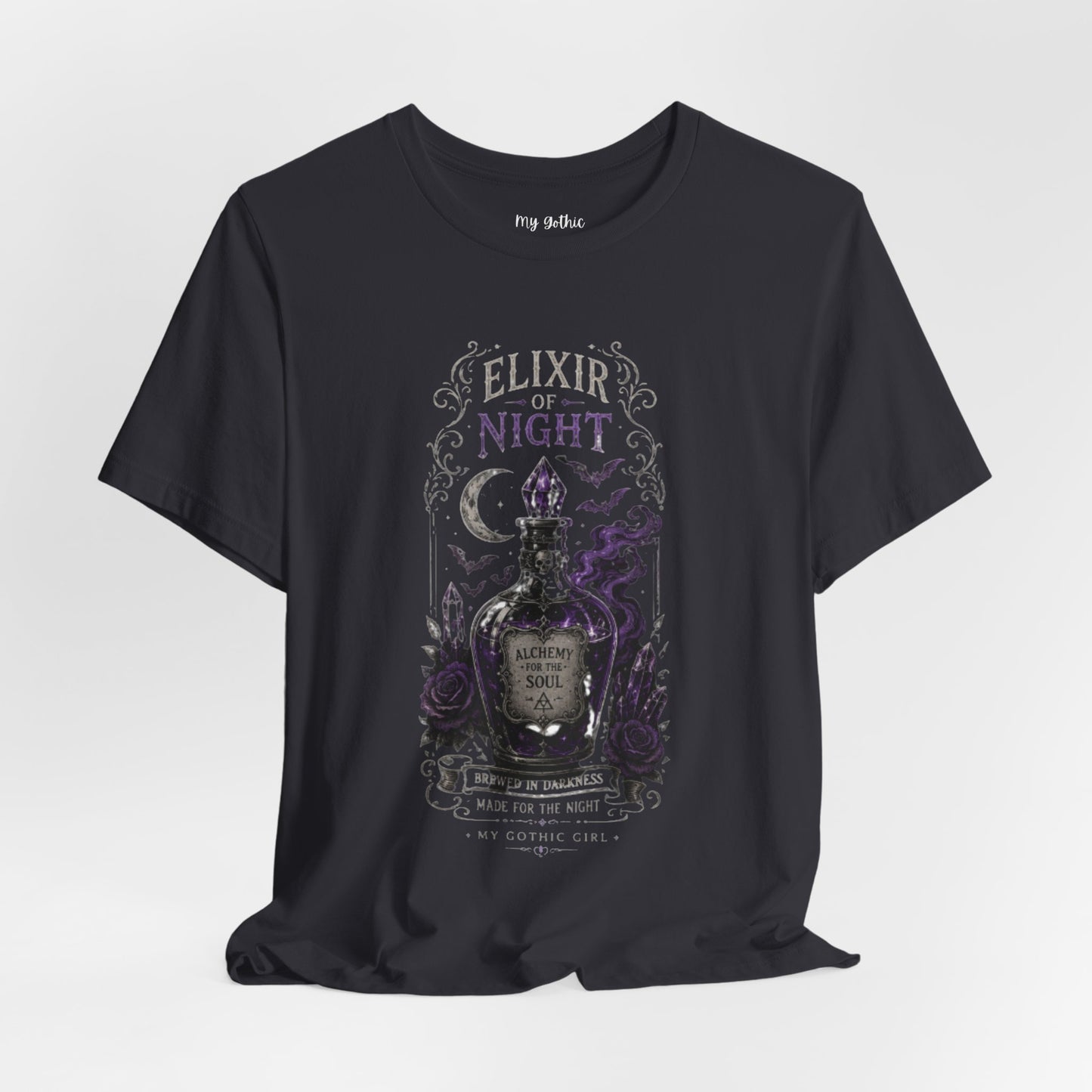 "Elixir of Night - Alchemy for the Soul" Gothic Design Short Sleeve T Shirt