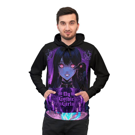 My Gothic Girl "Gothic Cyberpunk Witch" Athletic Hoodie Neon Anime Witch and Raven Design
