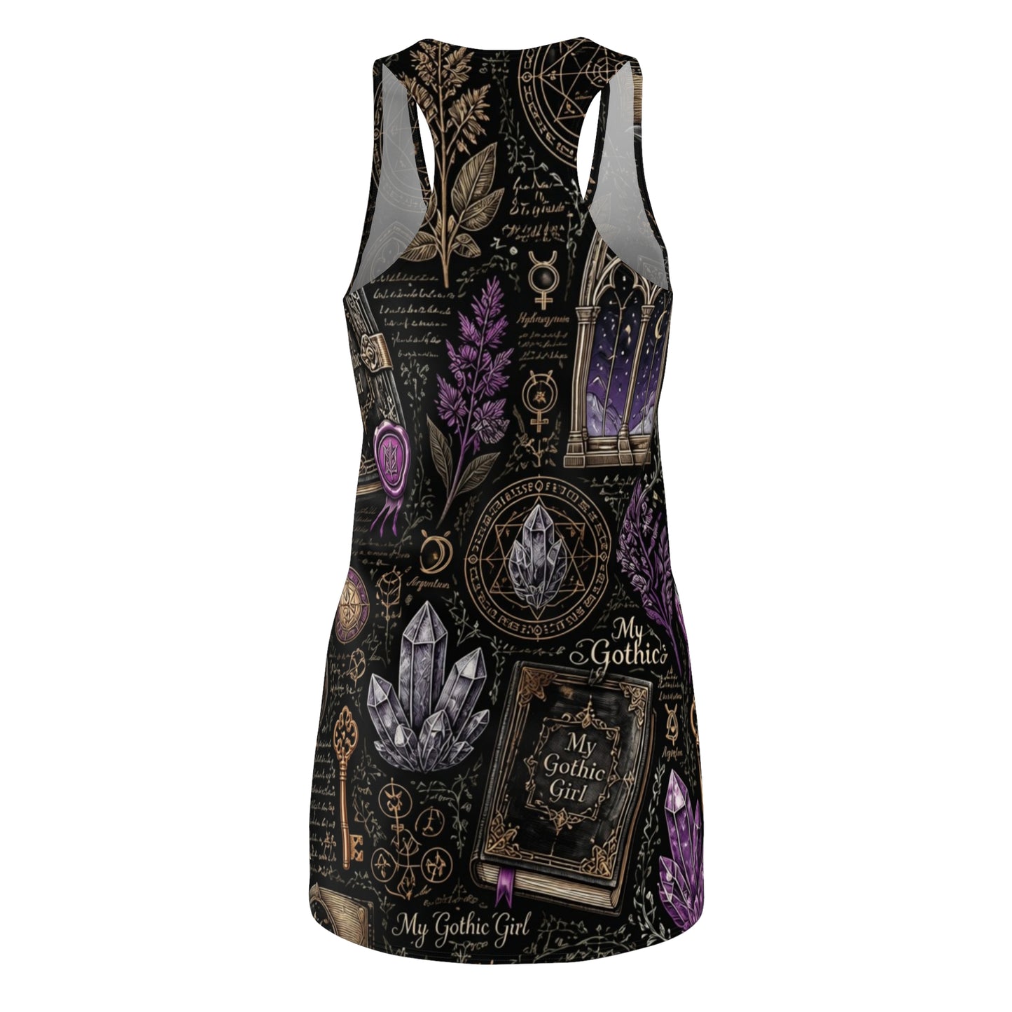 Dark Academia Alchemist - Gothic Crystal & Books Racerback Dress