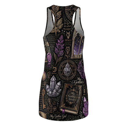 Dark Academia Alchemist - Gothic Crystal & Books Racerback Dress