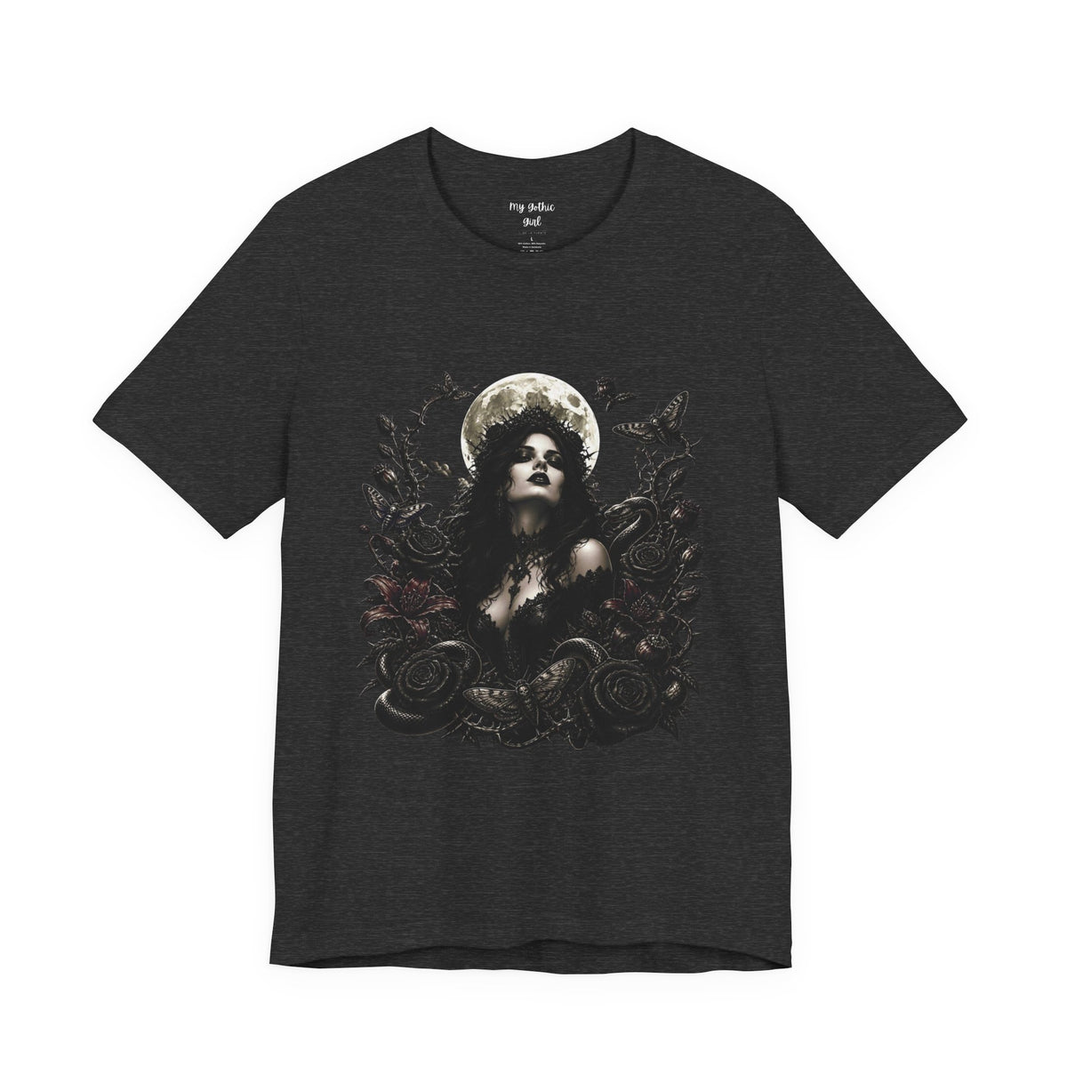 Copy of Gothic Moon Goddess Tee – Dark Floral Occult Graphic T-Shirt