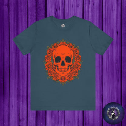 "ORANGE SKULL & ROSES"  Gothic Graphic T-Shirt – Alt Aesthetic Poetic Goth Streetwear
