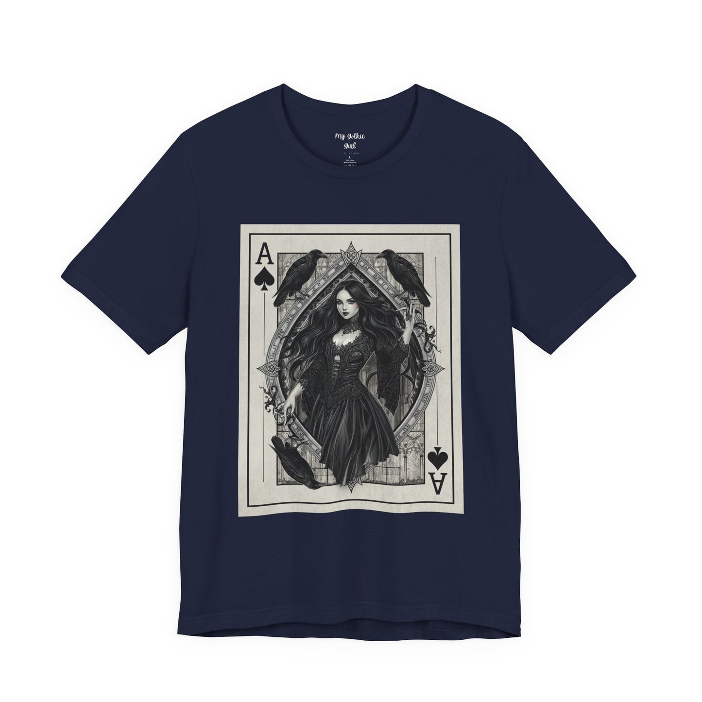 Ace of Spades Gothic Playing Card T‑Shirt — Dark Victorian Witch Illustration