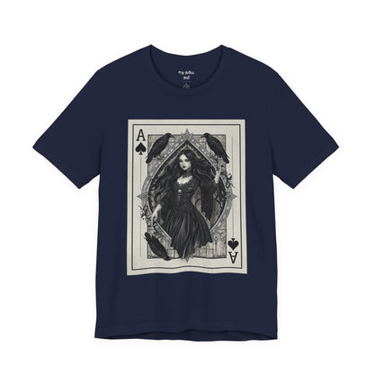 Ace of Spades Gothic Playing Card T‑Shirt — Dark Victorian Witch Illustration