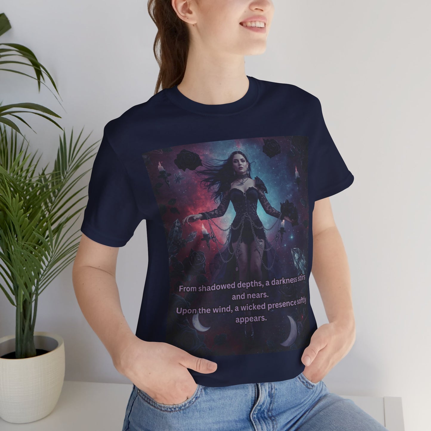 Fantasy Witch T‑Shirt — "From shadowed depths..." Mystical Gothic Tee