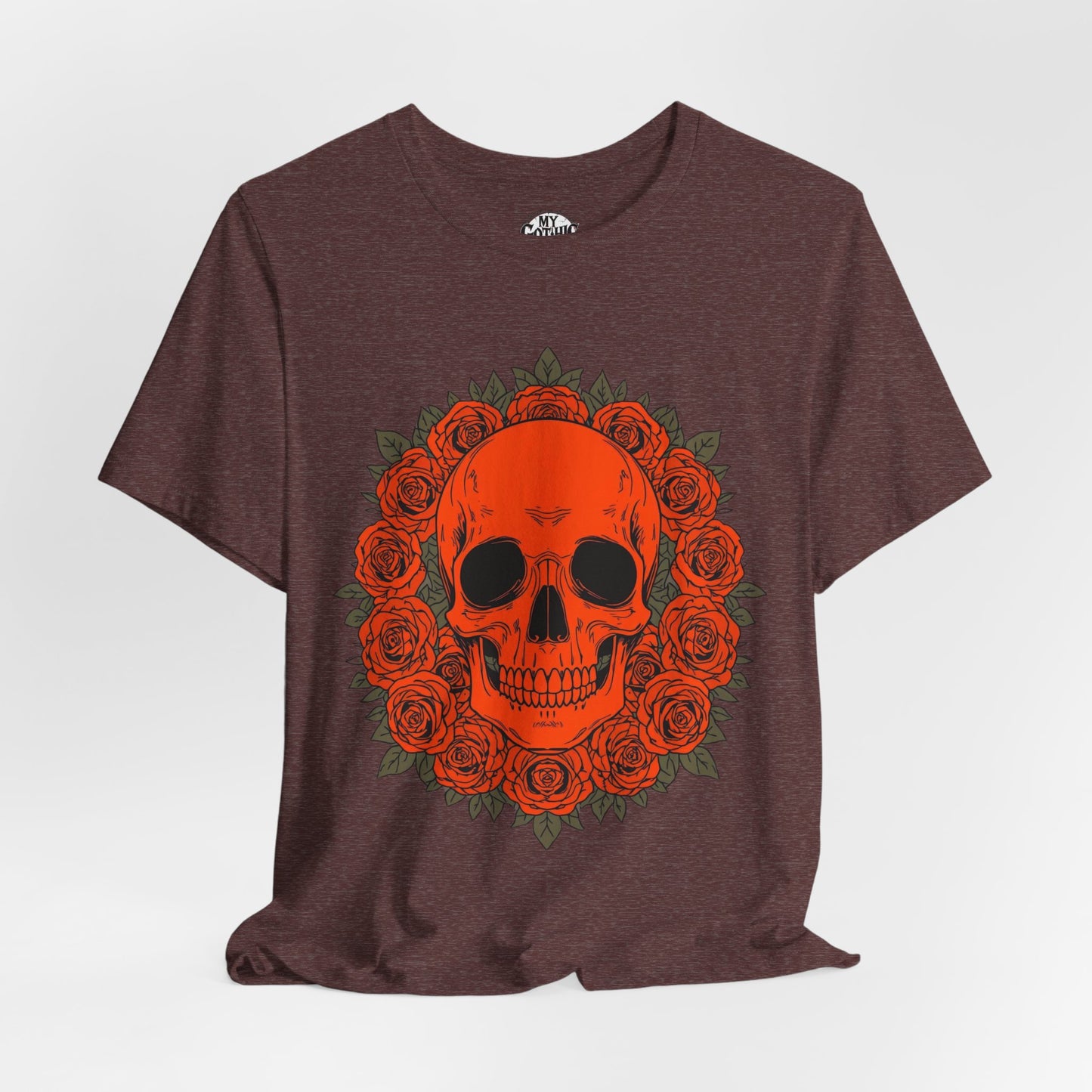 "ORANGE SKULL & ROSES"  Gothic Graphic T-Shirt – Alt Aesthetic Poetic Goth Streetwear