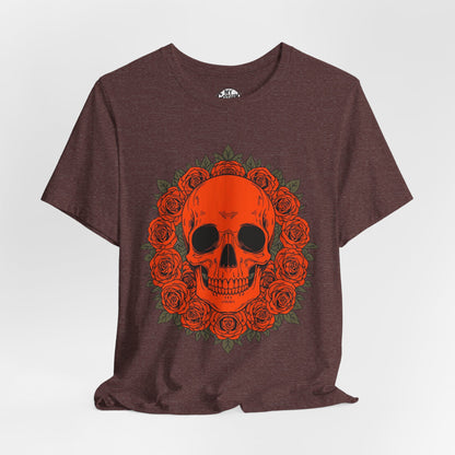 "ORANGE SKULL & ROSES"  Gothic Graphic T-Shirt – Alt Aesthetic Poetic Goth Streetwear