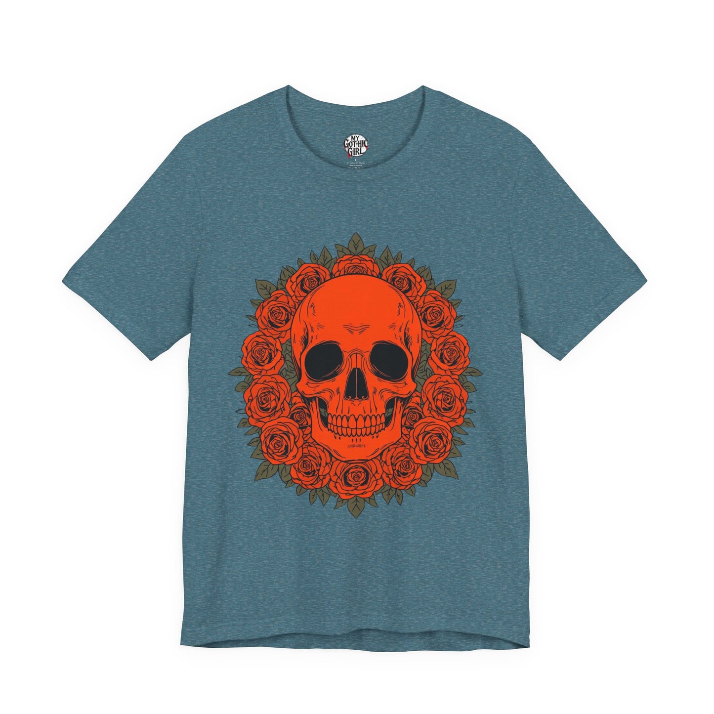 "ORANGE SKULL & ROSES"  Gothic Graphic T-Shirt – Alt Aesthetic Poetic Goth Streetwear