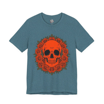 "ORANGE SKULL & ROSES"  Gothic Graphic T-Shirt – Alt Aesthetic Poetic Goth Streetwear