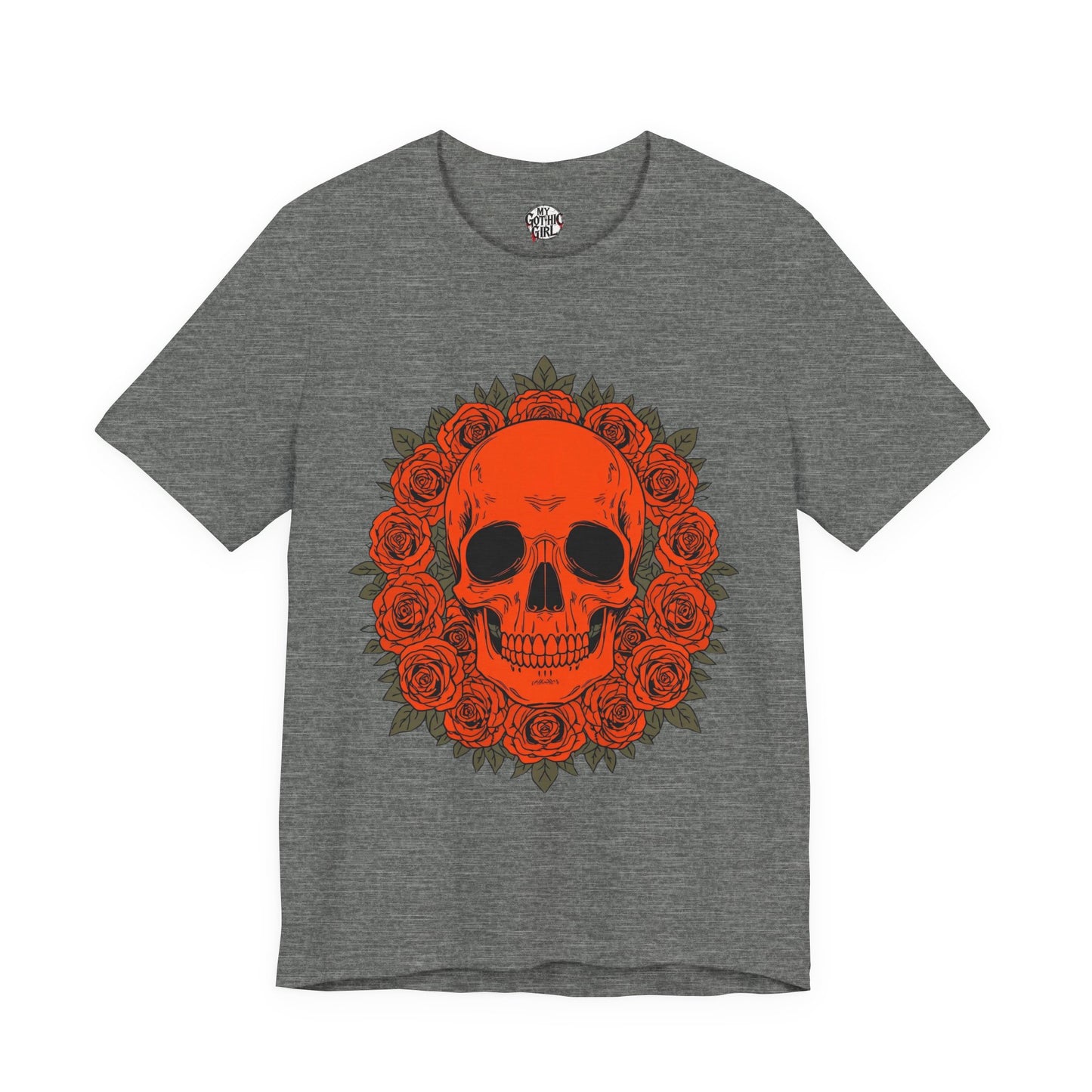 "ORANGE SKULL & ROSES"  Gothic Graphic T-Shirt – Alt Aesthetic Poetic Goth Streetwear