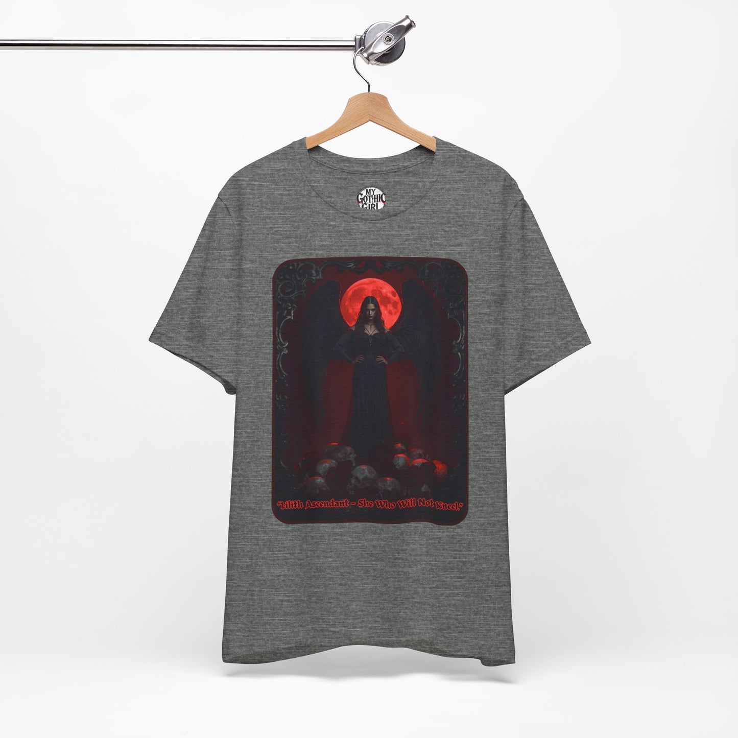 “Lilith Ascendant — She Who Will Not Kneel.” Graphic T-Shirt – Alt Aesthetic Poetic Goth Street-wear