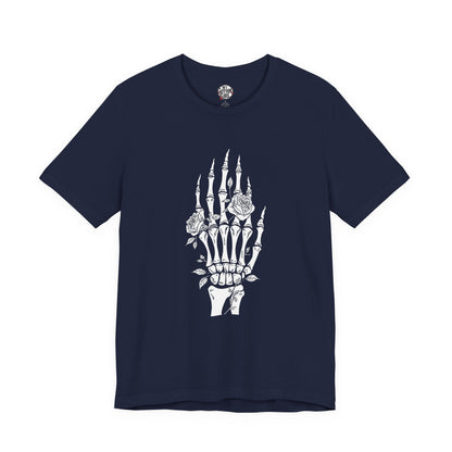 White Roses and Skeleton Hand  Gothic Graphic T-Shirt – Alt Aesthetic Poetic Goth Streetwear