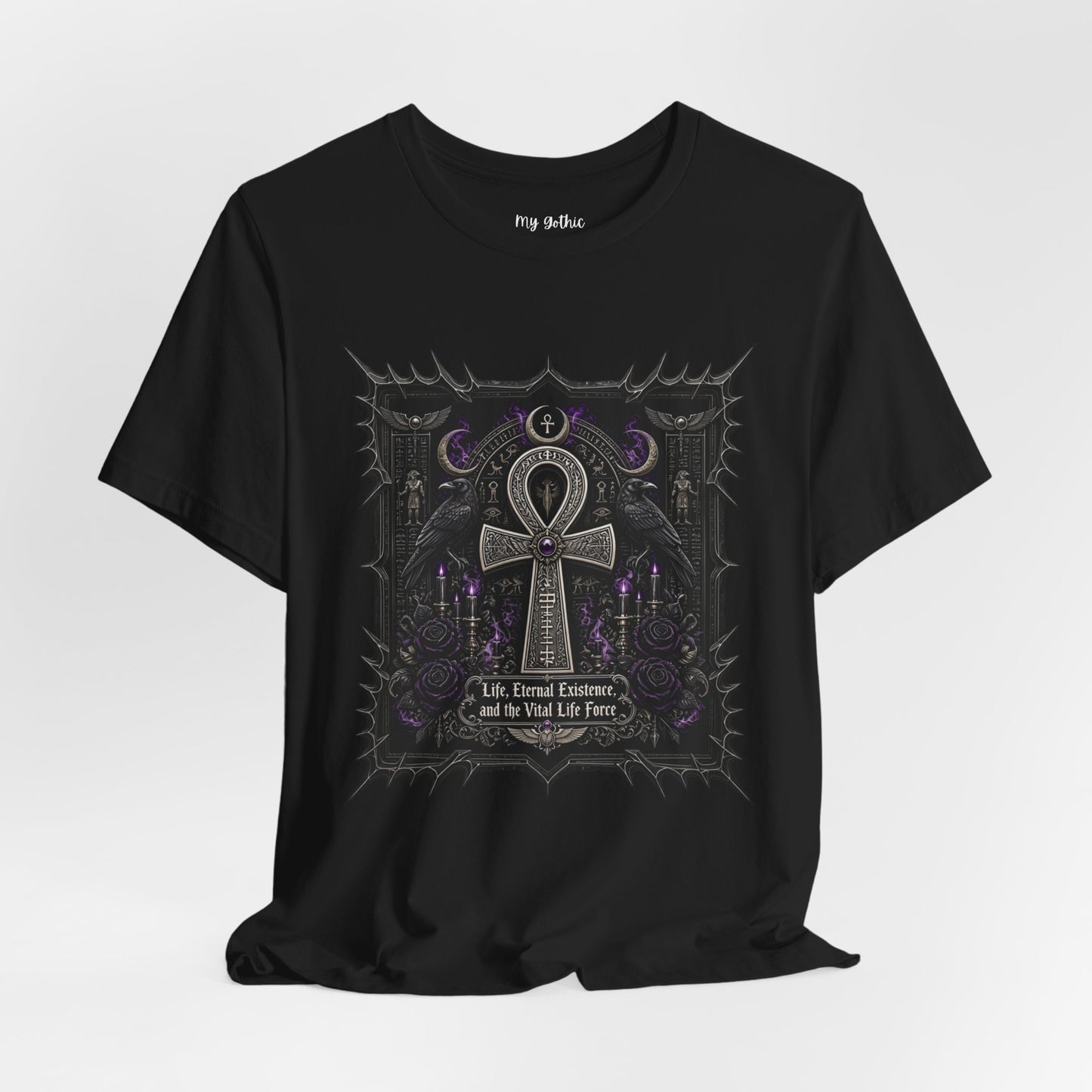 Ankh Gothic Tee — "Life, Eternal Existence and the Will to Fear" Black Graphic T-Shirt